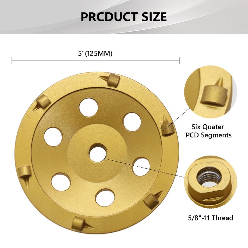 ComeFloor 5 Inch PCD Grinding Cup Wheel 6 Segments for Epoxy Thinset Glue and Concrete Floor Surface Coating Removal, 5/8”-11 Threaded - Image 5